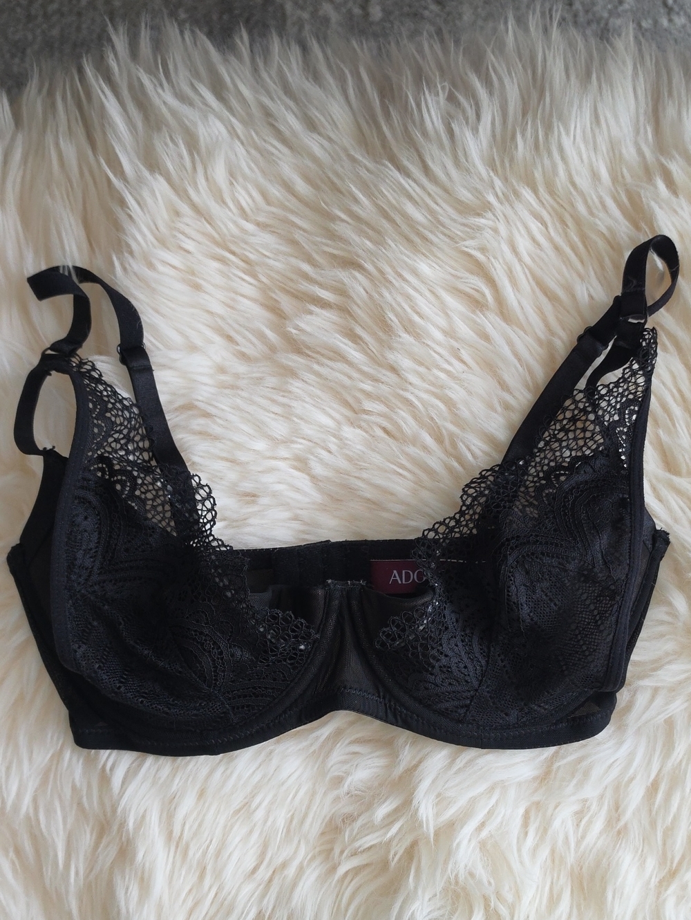Adore Me Black Lace Underwire Bra with Sheer Panels